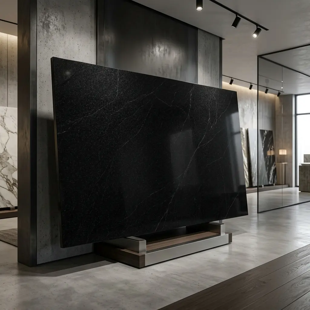 Telephone Black granite slab available at Kirti Granite and Marble Ahmedabad